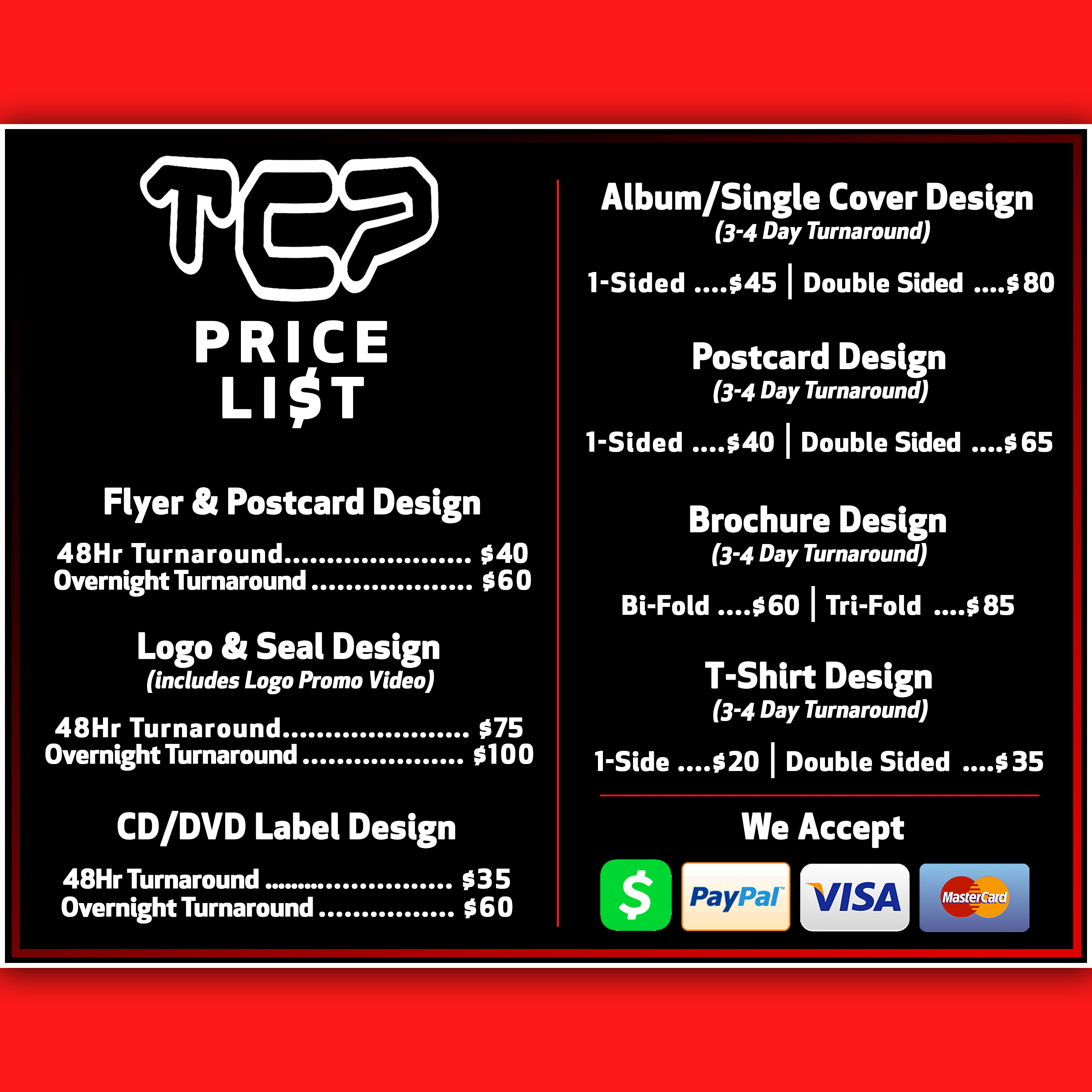 Graphic Design Pricelist